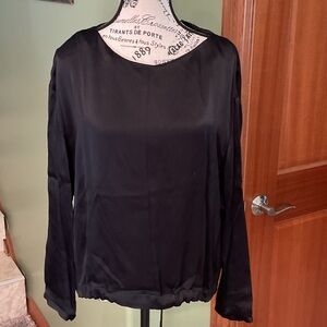 Zara Black Satin Blouse Drawstring Bottom, Size S